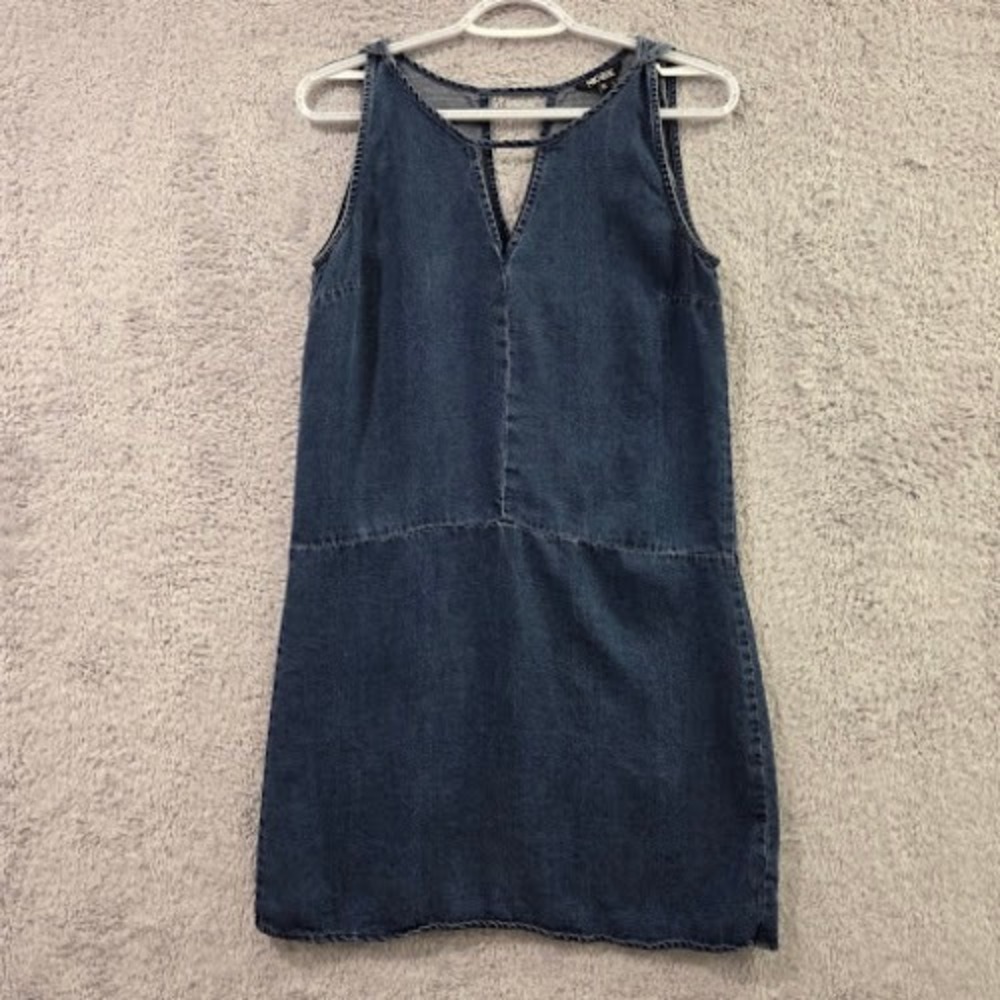 NIC+ZOE Denim Dress Women's XS Blue Lyocell Sleeveless V Neck Shift Mini Cutout